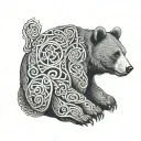A bear adorned with Celtic patterns and symbols, holding a pint of Guinness in its paw tattoo design idea