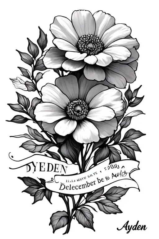 I want a memorial tattoo for my brother his name is Ayden I want  a nice flower and with his birthday which was December tattoo design idea
