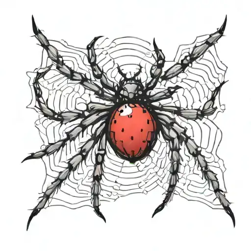 small black spider with a red dot in the middle outlined with white ink  tattoo design idea