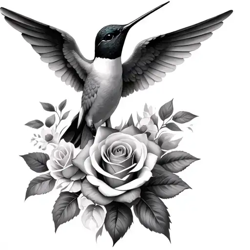 baby angels hummingbird roses blooming tattoo design idea