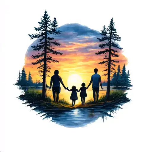 family time nature scene tattoo design idea
