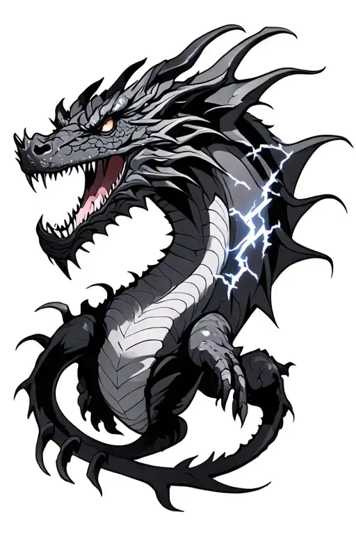 a dragon with lightning bolts black tattoo design idea