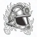 A firefighter helmet engulfed in flames  tattoo design idea
