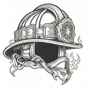 A firefighter helmet engulfed in flames  tattoo design idea