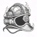 A firefighter helmet engulfed in flames  tattoo design idea