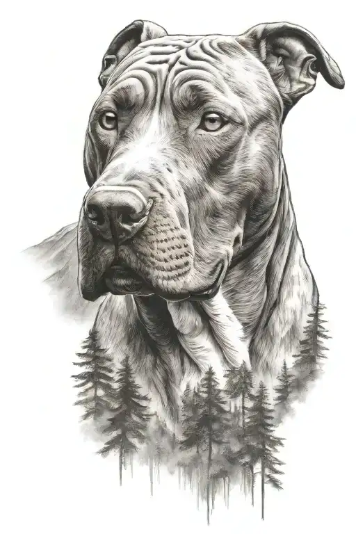 pitbull dog with background of the forest tattoo design idea