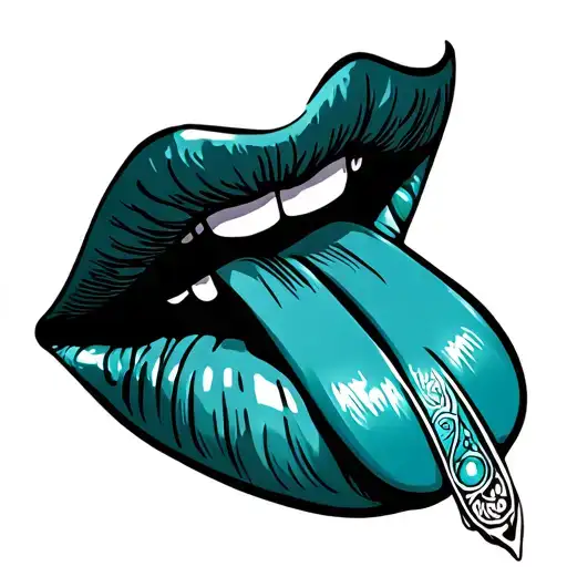 lips showing tongue with a piercing tattoo design idea