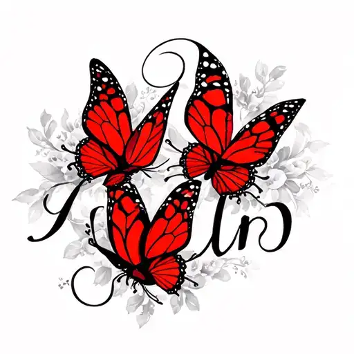 "Jalin" in cursive with 2 red butterflies tattoo design idea