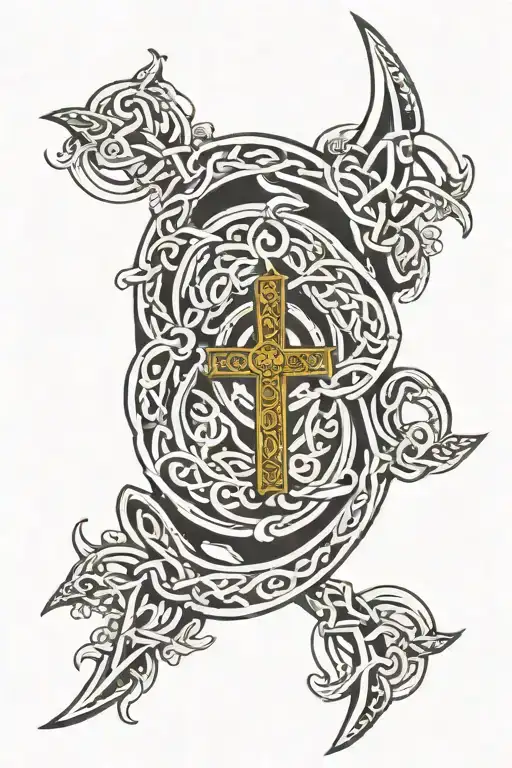 the one ring tattoo with a koru + celtic cross tattoo design idea