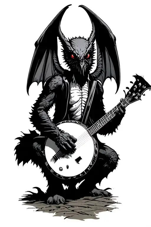 The Mothman playing the banjo tattoo design idea