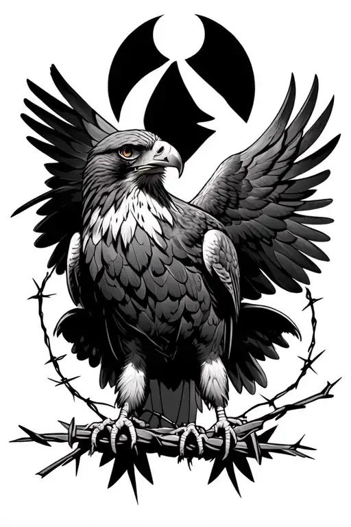 hawk and eagle and barbed wire tattoo design idea