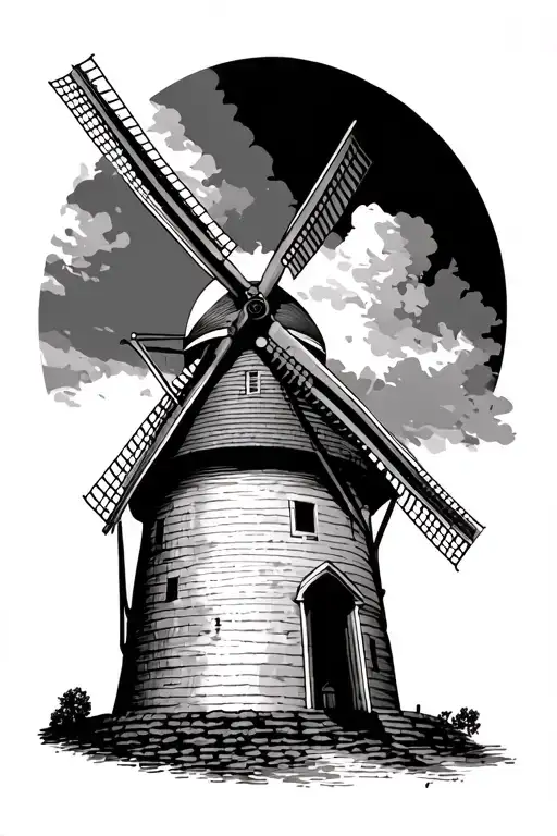 windmill dutch style tattoo design idea