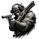 helldiver holding gun shooting tattoo design idea