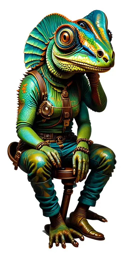 steampunk and fallout and chameleon sitting tattoo design idea