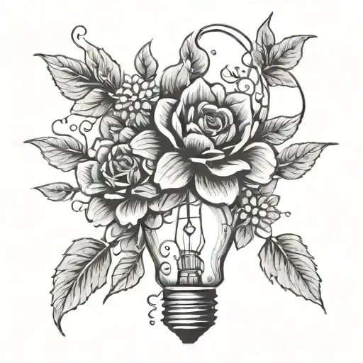 light bulb and flowers growing tattoo design idea