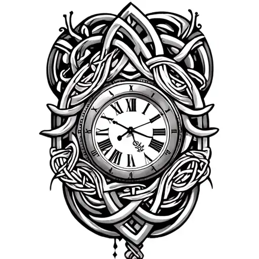 Celtic trinity knot clock face tattoo design idea