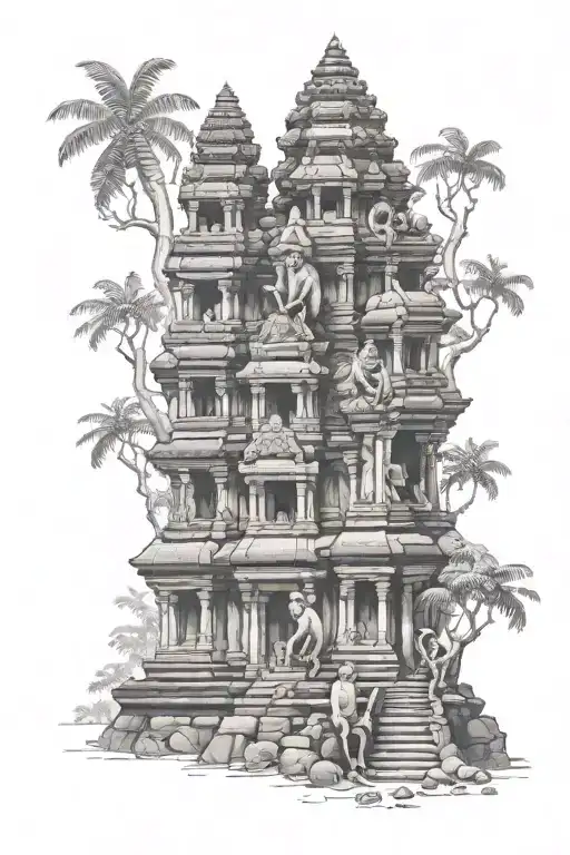 Monkeys, Angkor wat temple tattoo design idea