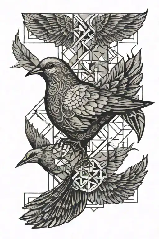 clouds heaven cross dove tattoo design idea