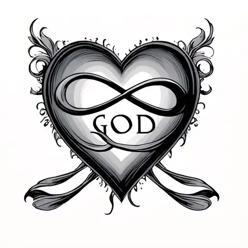 heart with an infinity symbol in the middle with the word God in the middle  tattoo design idea