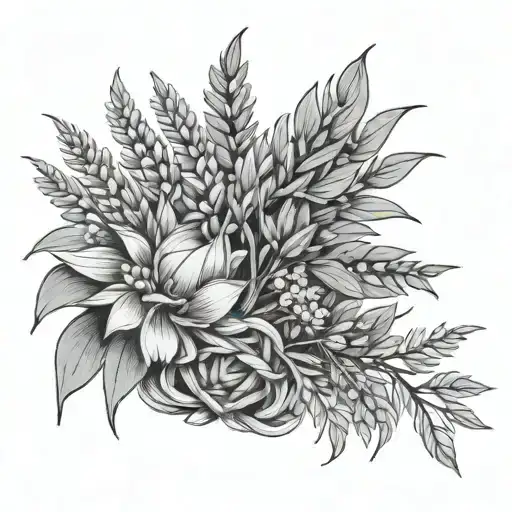 Sweetgrass Braid and sage boquet held together tattoo design idea