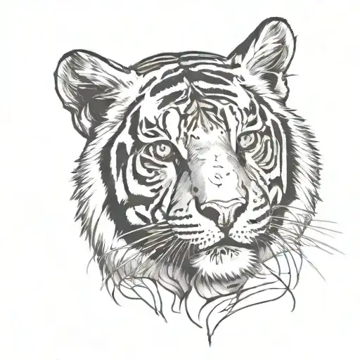 face of a girl and a tiger tattoo design idea