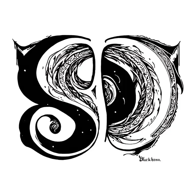 S gothic letter and a spiral surrounding it tattoo design idea