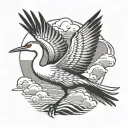 japanese crane in flight within its tattoo design idea