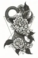 Head of the sign of Aries between flowers growing tattoo design idea