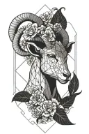 Head of the sign of Aries between flowers growing tattoo design idea