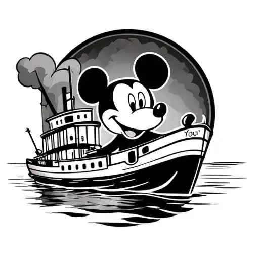 Micky mouse Steam boat willy middle finger tattoo design idea
