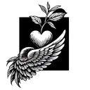 wings wrapped, bean sprouting, heart symbolizing love tattoo design idea