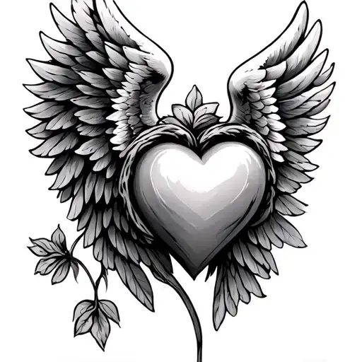 wings wrapped, bean sprouting, heart symbolizing love tattoo design idea
