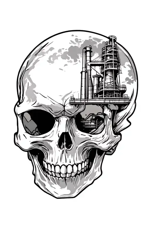 skull under a refinery tattoo design idea