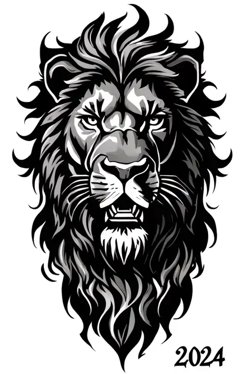 2024 in roman numerals with lion  tattoo design idea