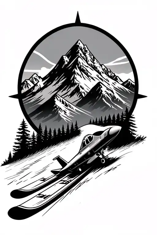mountains, skiing, water, trees, fighter jet, milk bottle, football, baseball  tattoo design idea
