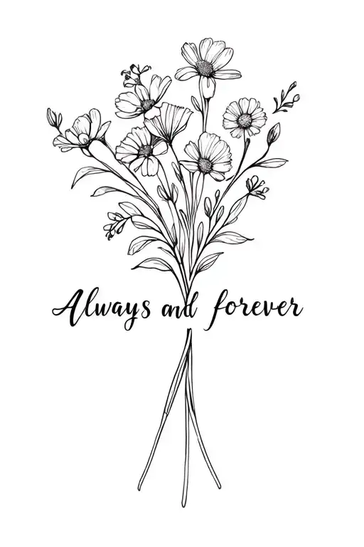 august birth flowers and may birthflowers into a bouquet with the words always and forever  tattoo design idea