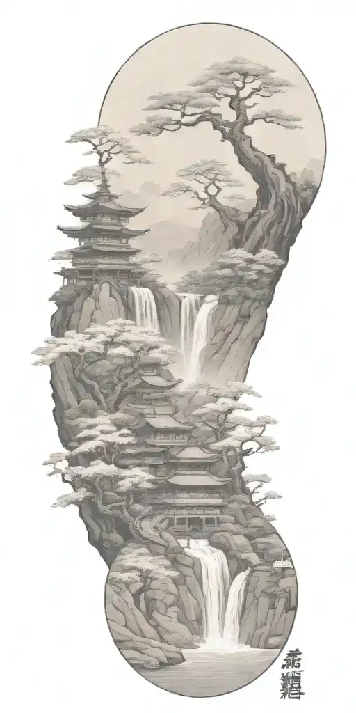 budism symbols that are uncommon. focus on nature, scenery and being grounded while on a spiritual journey tattoo design idea