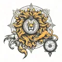 lion, watch, compass tattoo design idea