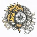 lion, watch, compass tattoo design idea