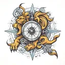 lion, watch, compass tattoo design idea