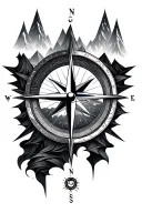 compass rose with intricate geometric mountains tattoo design idea