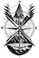 compass rose with intricate geometric mountains tattoo design idea