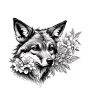 coyote with flowers wrapping tattoo design idea