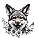 coyote with flowers wrapping tattoo design idea