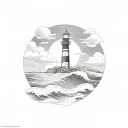 waves, lighthouse, sea, mountain, circle night tattoo design idea