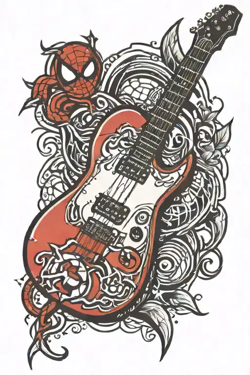 spiderman logo incorporated into a electric guitar tattoo design idea