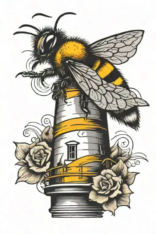 bumble bee flying lighthouse tattoo design idea