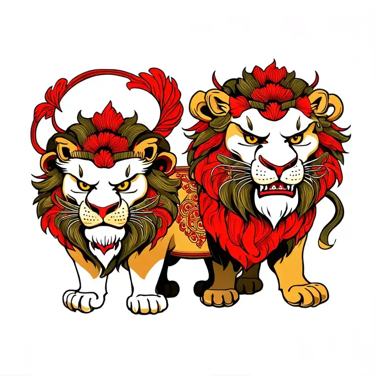 Japanese Lions Ronin tattoo design idea