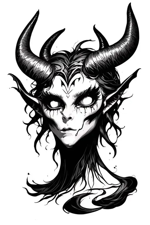 Devil outline with heart eyes  tattoo design idea