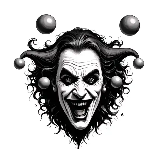 Evil Jester juggling faces tattoo design idea